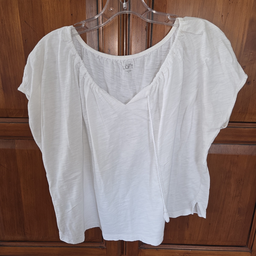 LOFT Women's White Tie Front Medium Top